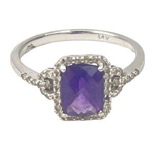 14KT White Gold Amethyst and Diamond Ring 14KT White Gold Ring, Trendy Ring, Rin